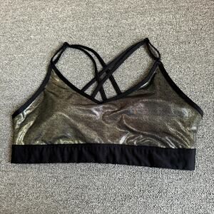 Victoria's Secret PINK Sport Bra Women's XL Metallic Gold‎ Black Crisscross Back